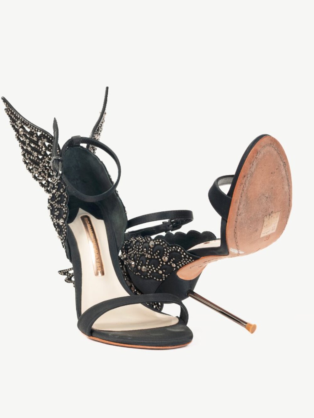 Sophia Webster Evangeline "Black" Crystal-Embellished Satin Sandals - Picture 4 of 10